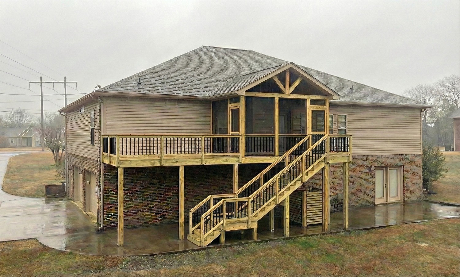 Top-down view of a multi-level deck design.